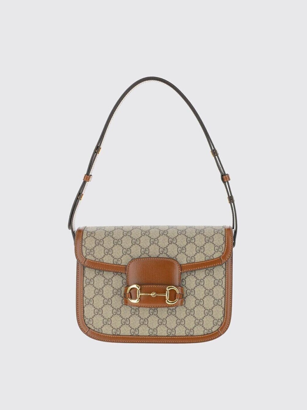 Gucci Horsebit GG Shoulder Bag Leather Beige Tan